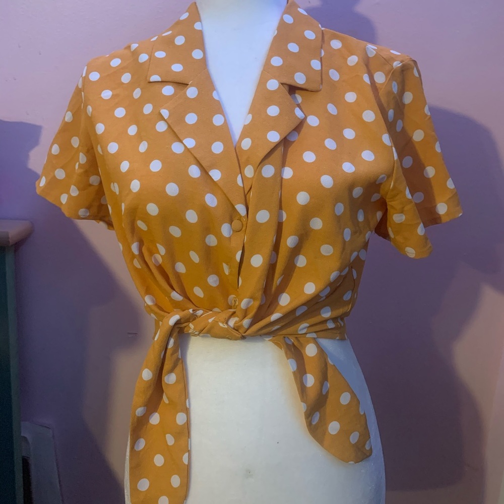 Forever 21 Yellow Polkadot Tie Top